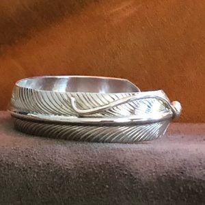 Native American Silver Feather Cuff Bracelet